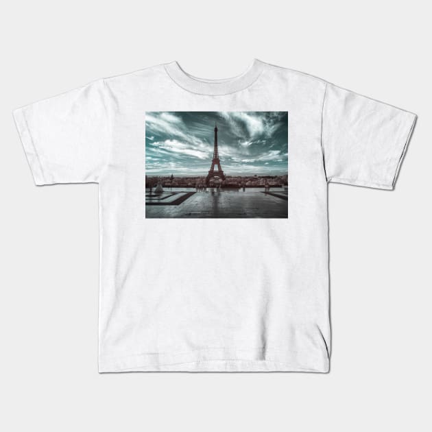 The Eiffel Tower in Infra-Red Kids T-Shirt by LukeDavidPhoto